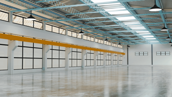 Filon Rooflights Featured an empty warehouse with lots of windows and white walls